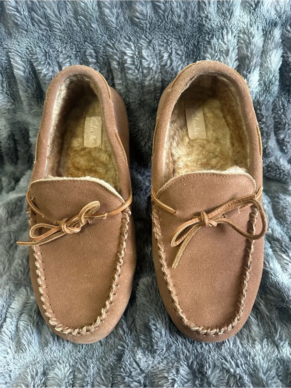 Clarks Men's Brown Suede Faux-Fur Lined Moccasin Loafers
